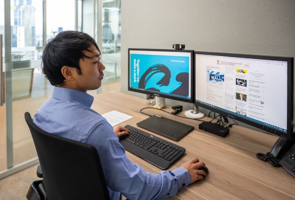 white & case Nolan on his desk