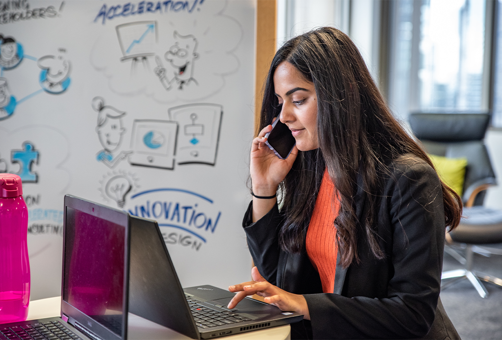 Shannon checking emails